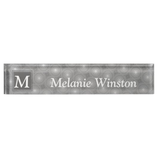 Porte-nom Pour Bureau Monogramme gris cercles motif (Devant)