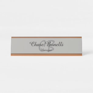 Porte-nom Pour Bureau Monogramme gris classique professionnel