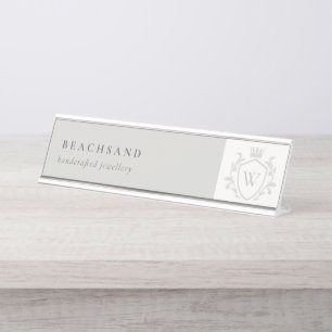 Porte-nom Pour Bureau Monogramme gris élégant classique Cimier de couron