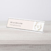 Porte-nom Pour Bureau Monogramme initial de Fleur sauvage rose cendré (Devant)