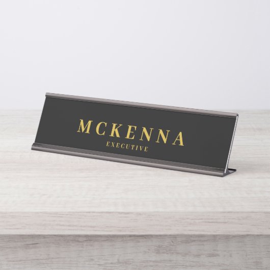 Porte-nom Pour Bureau Monogramme Initial Noir Or Employé de Direction (Devant)