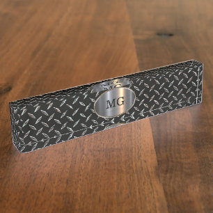 Porte-nom Pour Bureau Monogramme masculin Cool de l'exposition Métalliq