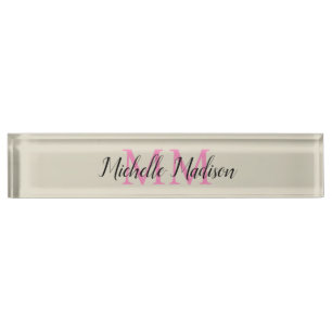 Porte-nom Pour Bureau Monogramme Moderne Calligraphie Nom Initiales