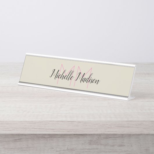 Porte-nom Pour Bureau Monogramme Moderne Calligraphie Nom Initiales (Devant)