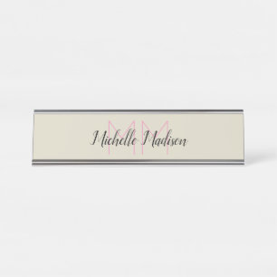 Porte-nom Pour Bureau Monogramme Moderne Calligraphie Nom Initiales