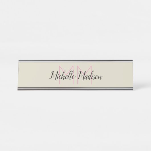 Porte-nom Pour Bureau Monogramme Moderne Calligraphie Nom Initiales (Devant)