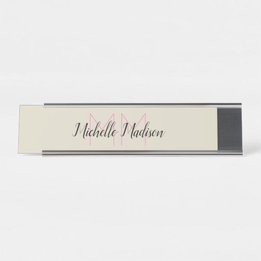 Porte-nom Pour Bureau Monogramme Moderne Calligraphie Nom Initiales (Devant)