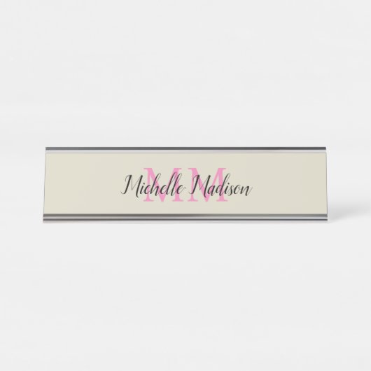 Porte-nom Pour Bureau Monogramme Moderne Calligraphie Nom Initiales (Devant)