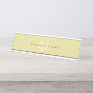 Porte-nom Pour Bureau Monogramme Moderne Chartreuse Blanc en Écriture Sc