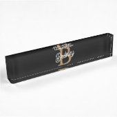 Porte-nom Pour Bureau Monogramme moderne élégant Nom Black Gold Script