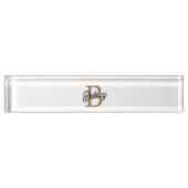 Porte-nom Pour Bureau Monogramme moderne élégant Nom Black Gold Script (Devant)