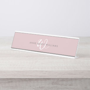 Porte-nom Pour Bureau Monogramme Moderne en Blanc écriture manuscrite li