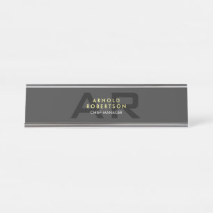 Porte-nom Pour Bureau Monogramme moderne Gris clair affaires tendance