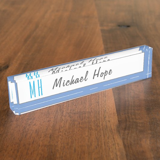 Porte-nom Pour Bureau Monogramme moderne Initiales Professional Plain Si (Taille)