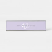 Porte-nom Pour Bureau Monogramme Moderne Lavande Blanc Script (Devant)