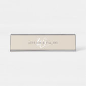 Porte-nom Pour Bureau Monogramme Moderne Marron Mocha Blanc Script (Devant)