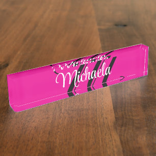 Porte-nom Pour Bureau Monogramme moderne minimaliste nom initial rose ch