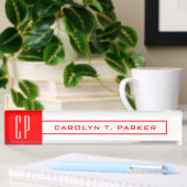Porte-nom Pour Bureau Monogramme moderne Professionnel Nom simple Rouge