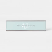 Porte-nom Pour Bureau Monogramme moderne sarcelle et blanc (Devant)