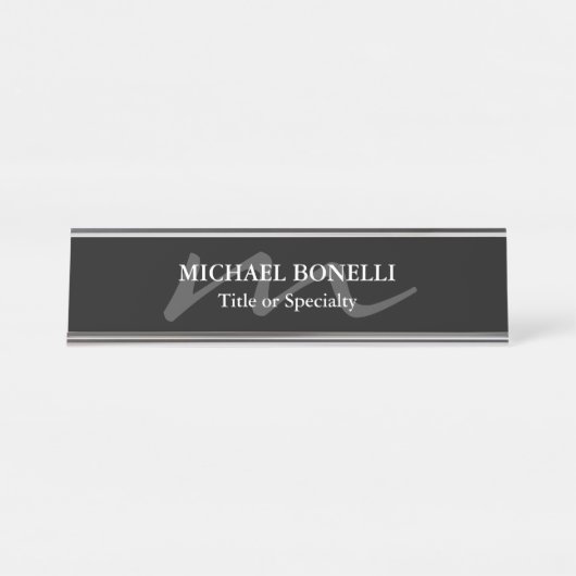 Porte-nom Pour Bureau Monogramme moderne tendance initial professionnel (Devant)