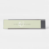 Porte-nom Pour Bureau Monogramme Moderne Vert Sauge Blanc Script (Devant)