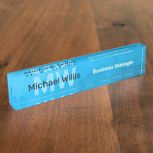 Porte-nom Pour Bureau Monogramme motif de maillage géométrique dégradé c (Taille)