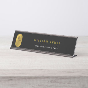 Porte-nom Pour Bureau Monogramme noir et or minimaliste moderne