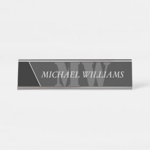 Porte-nom Pour Bureau Monogramme noir gris artistique moderne