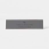 Porte-nom Pour Bureau Monogramme noir mat minimal (Devant)