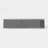 Porte-nom Pour Bureau Monogramme noir mat minimal (Devant)