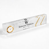 Porte-nom Pour Bureau Monogramme or Marbre blanc professionnel