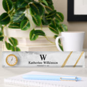 Porte-nom Pour Bureau Monogramme or Marbre blanc professionnel