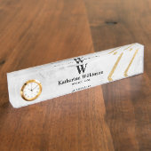 Porte-nom Pour Bureau Monogramme or Marbre blanc professionnel (Taille)