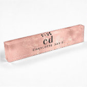 Porte-nom Pour Bureau monogramme or rose initiales modernes