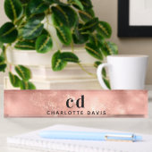 Porte-nom Pour Bureau monogramme or rose initiales modernes