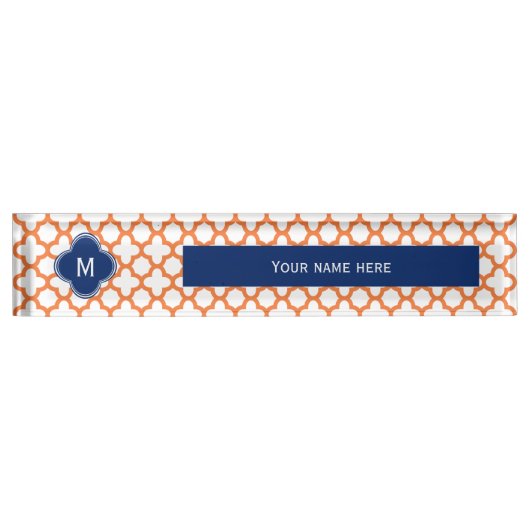 Porte-nom Pour Bureau Monogramme Orange et Royal Blue Quatrefoil (Devant)