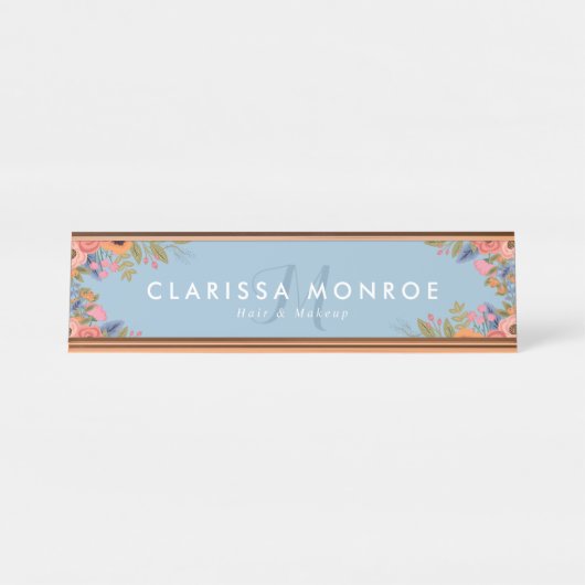 Porte-nom Pour Bureau Monogramme Pastel Boho Fleurs (Devant)