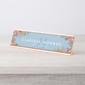 Porte-nom Pour Bureau Monogramme Pastel Boho Fleurs (Devant)