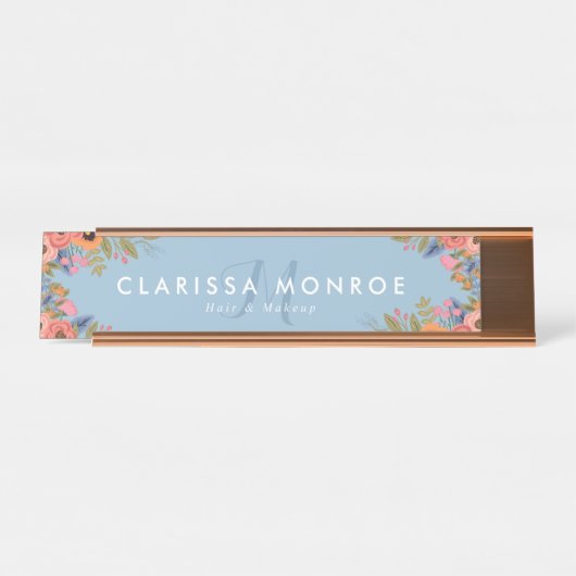 Porte-nom Pour Bureau Monogramme Pastel Boho Fleurs (Devant)
