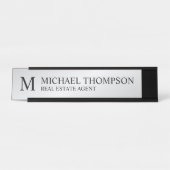 Porte-nom Pour Bureau Monogramme professionnel noir et argent (Devant)
