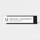 Porte-nom Pour Bureau Monogramme professionnel noir et blanc (Devant)