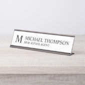 Porte-nom Pour Bureau Monogramme professionnel noir et blanc (Devant)