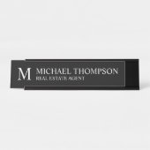 Porte-nom Pour Bureau Monogramme professionnel noir et blanc (Devant)
