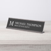 Porte-nom Pour Bureau Monogramme professionnel noir et blanc (Devant)