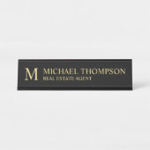 Porte-nom Pour Bureau Monogramme professionnel noir et or (Devant)