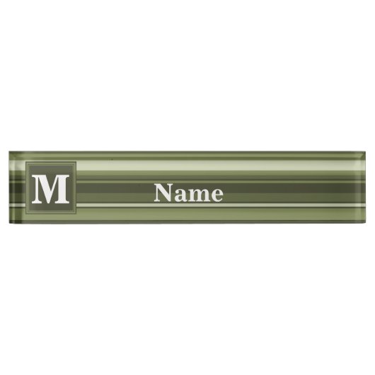 Porte-nom Pour Bureau Monogramme rayures vert olive (Devant)