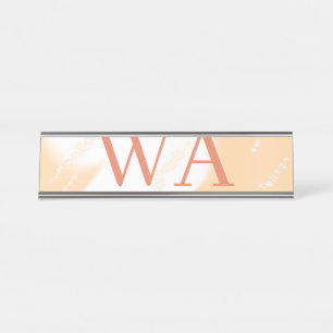Porte-nom Pour Bureau Monogramme rétro gras blanc orange pêche pastel