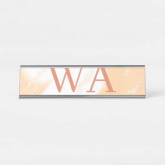 Porte-nom Pour Bureau Monogramme rétro gras blanc orange pêche pastel