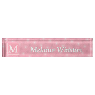 Porte-nom Pour Bureau Monogramme rose cercles motif