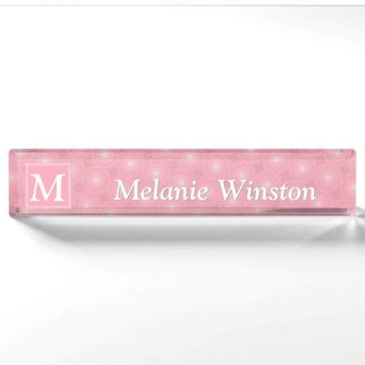 Porte-nom Pour Bureau Monogramme rose cercles motif (Devant)